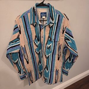 Vintage Wrangler Western Shirt Brushpopper Aztec Geometric 90's